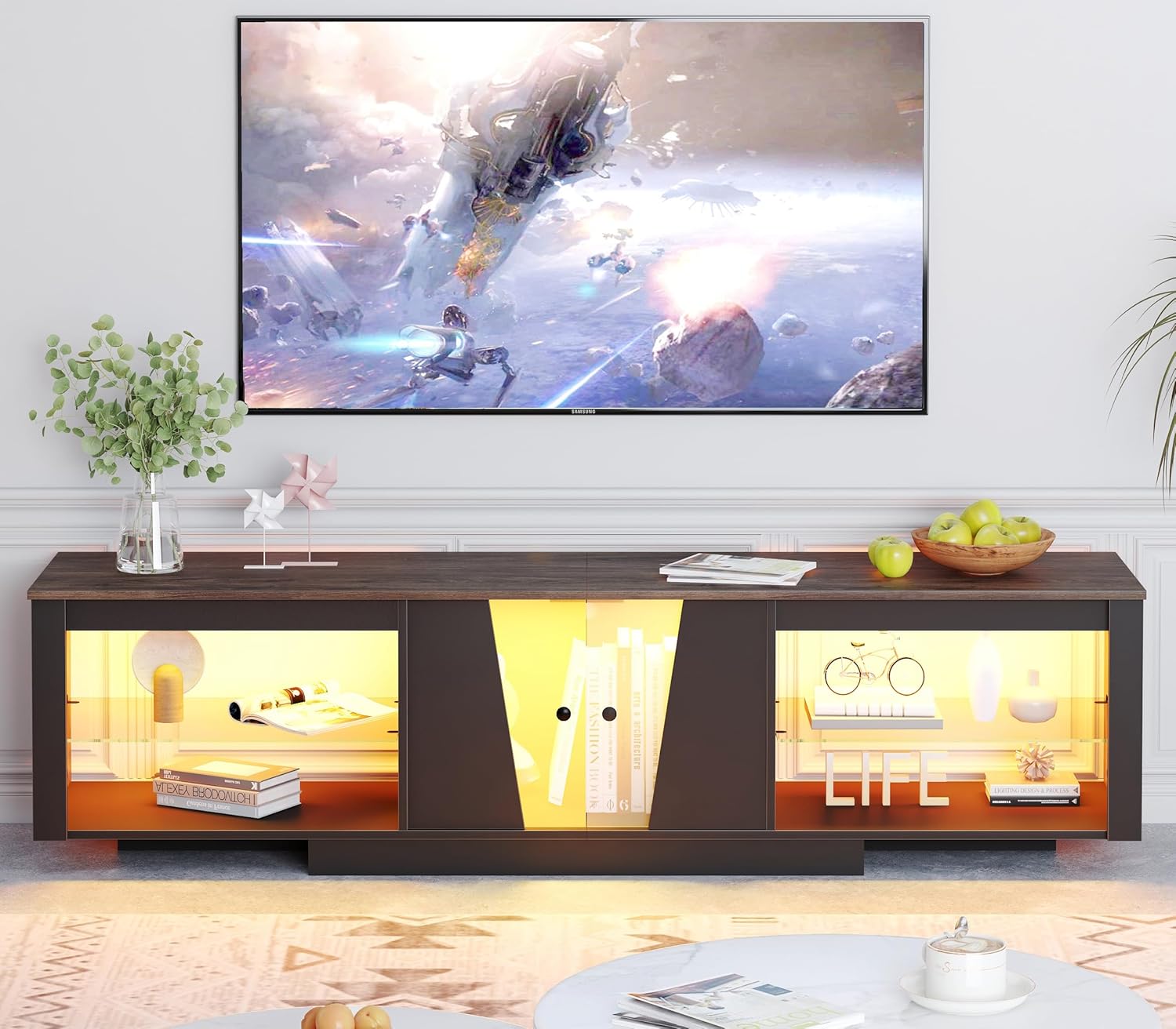 Yusong TV Stand for 65 75 inch TV, Modern Gaming TV Console