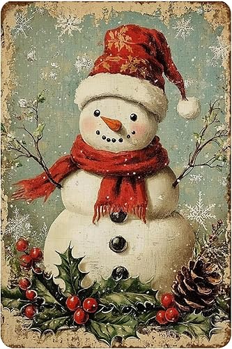 Letrero de metal con diseño de muñeco de nieve de Navidad, vintage, retro, de aluminio, para dormitorio, cocina, jardín, pared, bab, club, café,