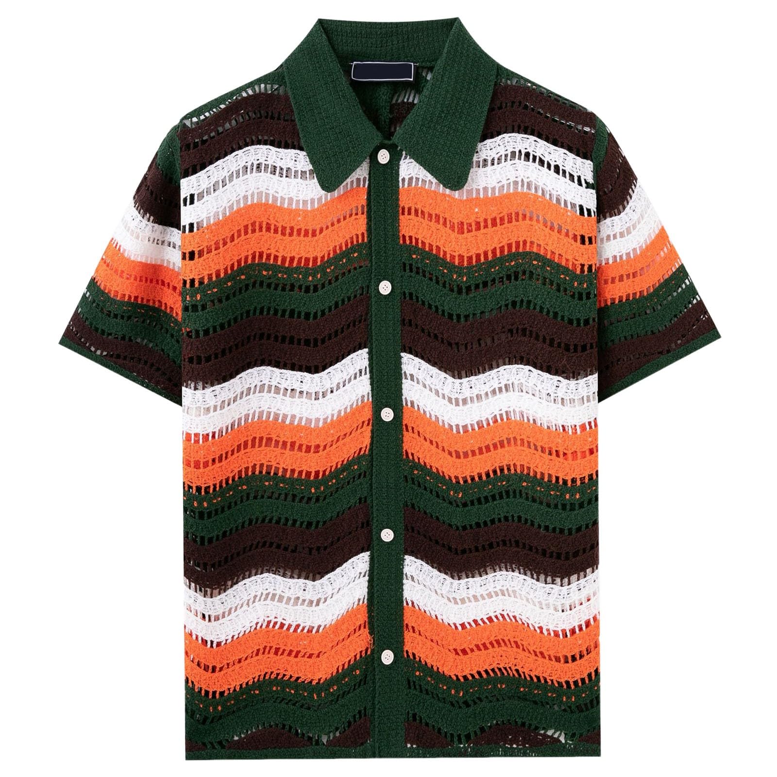Camicia a maglia da uomo, a maniche corte, con scollo a V, a righe, per il tempo libero, casual, con colletto rovesciato