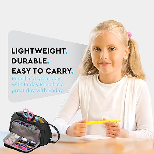 Miniatura 2 de Enday Estuche para lápices de gran capacidad, 3 compartimentos con cremallera, bolsa para lápices de gran capacidad, organizador de estuches con