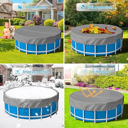 Miniatura 5 de Patio Cubierta redonda de invierno para alberca de 12 pies para 8 pies, cubierta de seguridad para piscina, lona con borde de alambre para