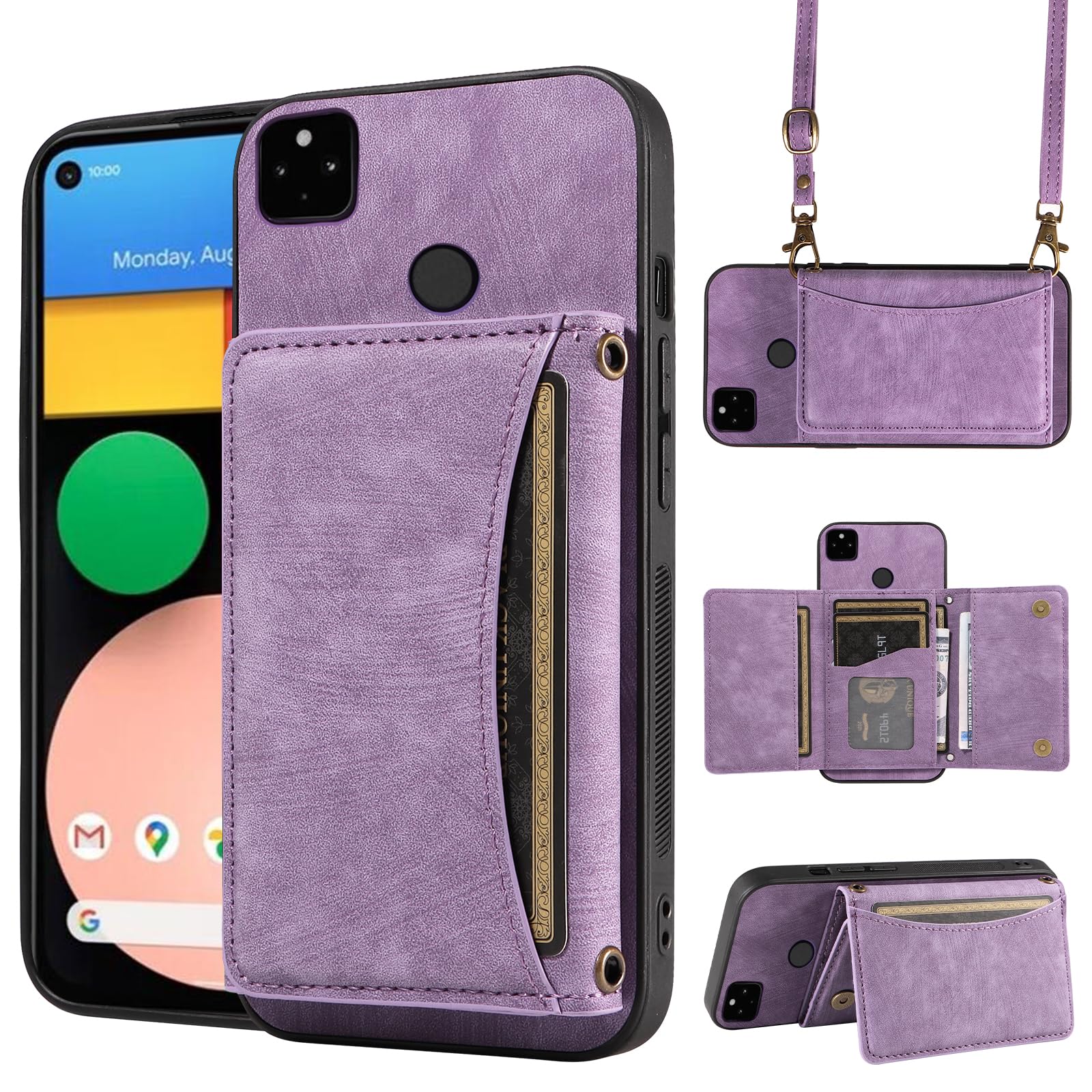 ELISORLI Phone Case For Google Pixel 4a 5G Wallet Cover with Crossbody  Shoulder Strap and Leather Credit Card Holder Pocket Slim Stand Cell