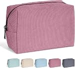 MAANGE Cosmetic Bags for Women Small Makeup Bag for Purse Corduroy Makeup Pouch Travel Makeup Bag with Metal Zipper Make Up Bag (Beige)