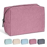 MAANGE Cosmetic Bags for Women Small Makeup Bag for Purse Corduroy Makeup Pouch Travel Makeup Bag with Metal Zipper Make Up Bag for Travelling(PINK)