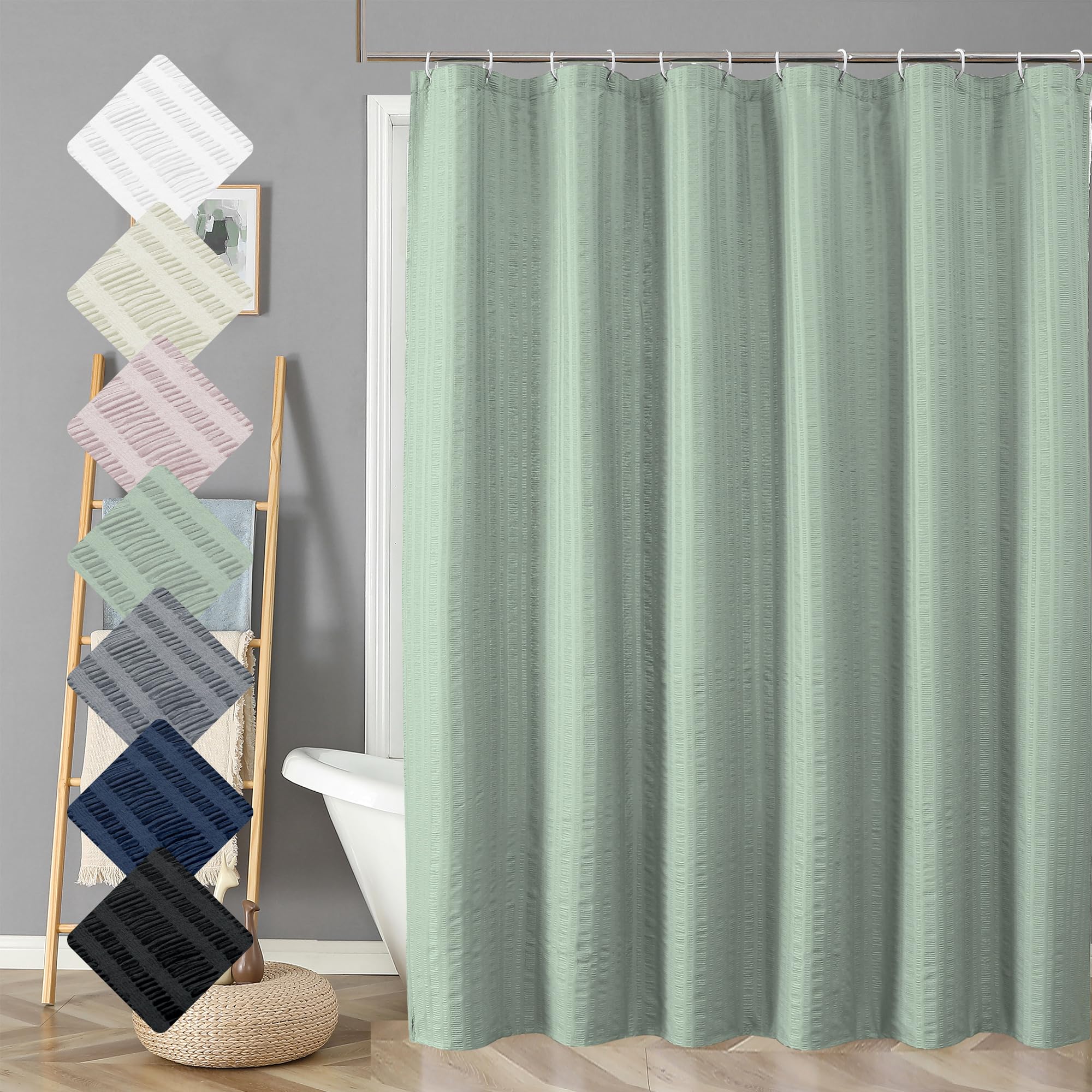 Aiyufeng Moga Sage Green Shower Curtain - 3D Embossed Cloth Shower Curtain for Bathroom, Hotel Luxury Green Bathroom Curtains, Machine Washable,