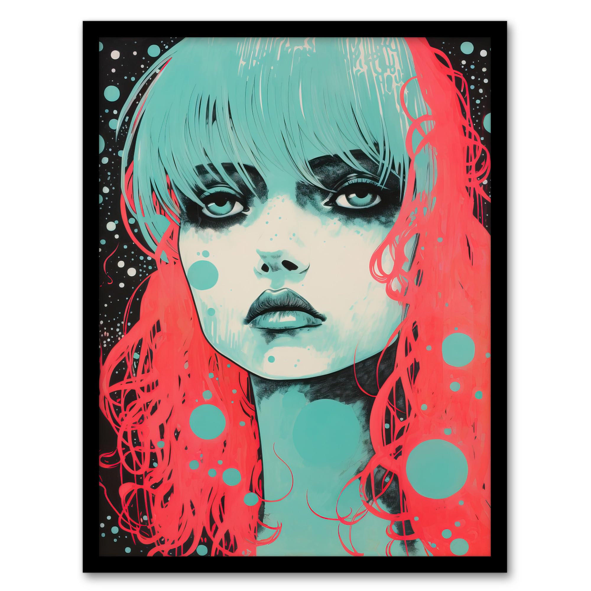 Artery8 Emo Daydreams Crimson And Mint Modern Artwork Anime Painting Artwork Framed Wall Art Print 18X24 Inch