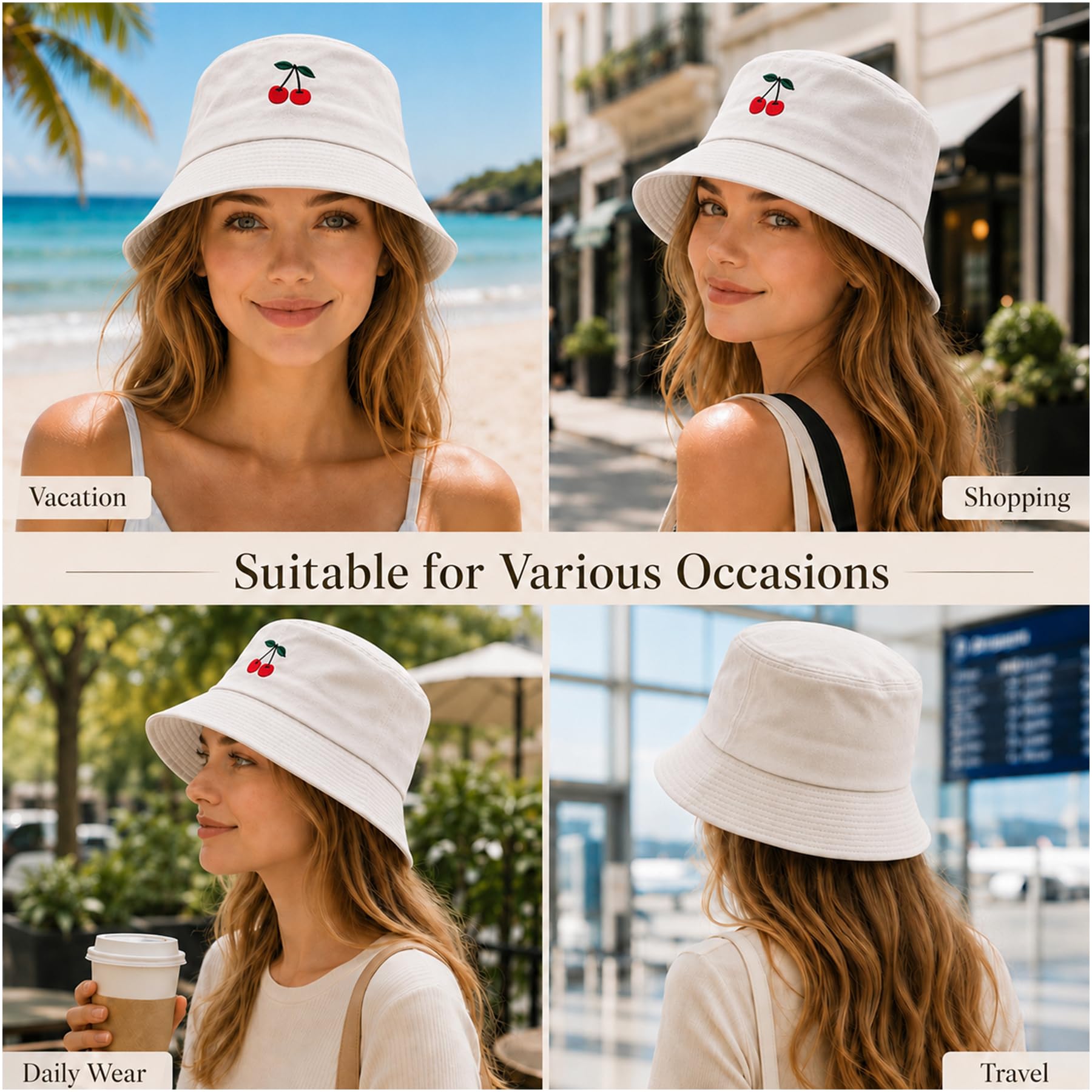 Feng Shui， Sombreros de Pescador para Mujer - Sombrero de Pescador con Bordado de Margaritas Sombrero de Pescador de Verano para Mujer Sombreros de Sol de Cubo de algodón Reversible Sombrero Plegable