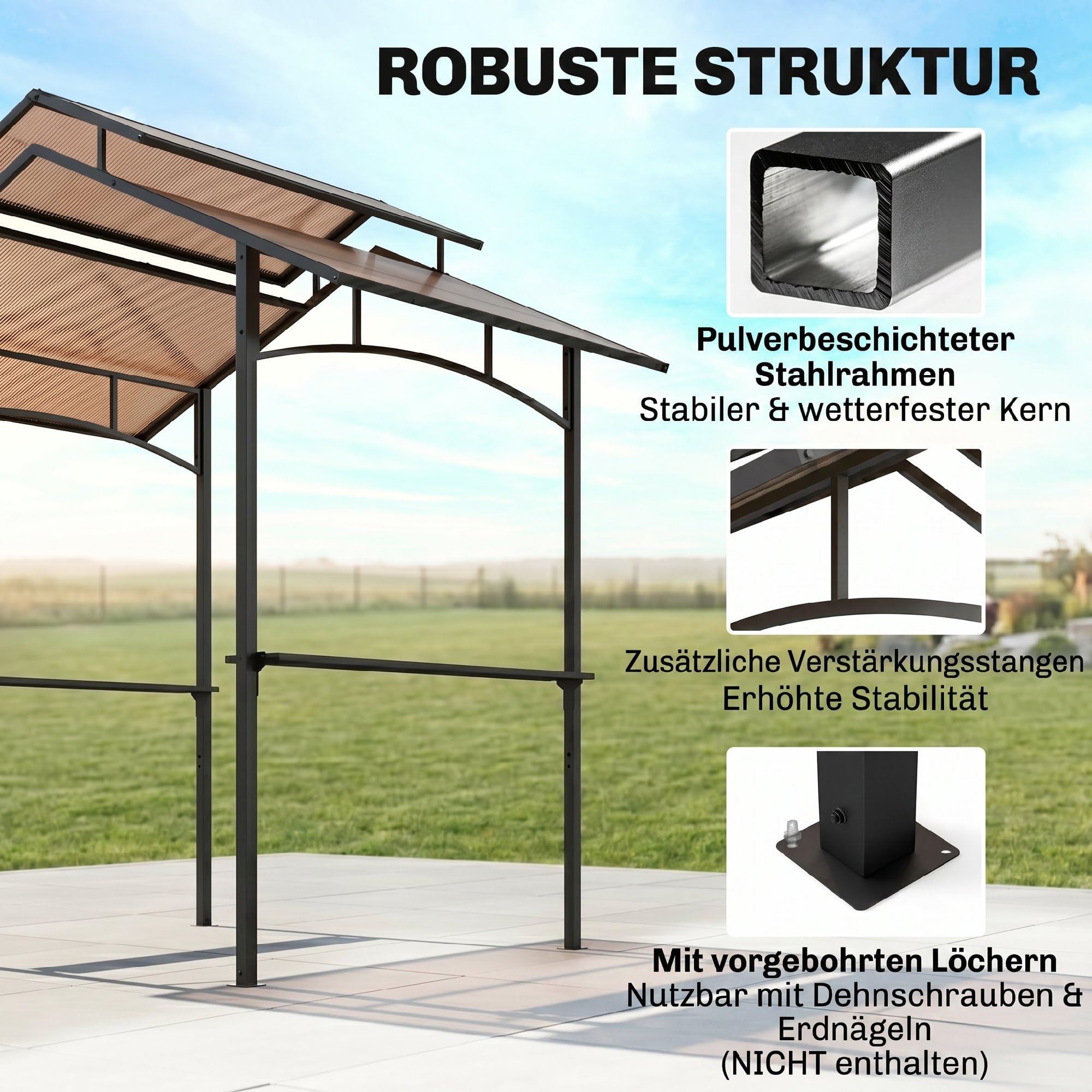 Outsunny Pawilon grill z dachem ognioodpornym 2,5x1,5m Stal Czarny+Brąz