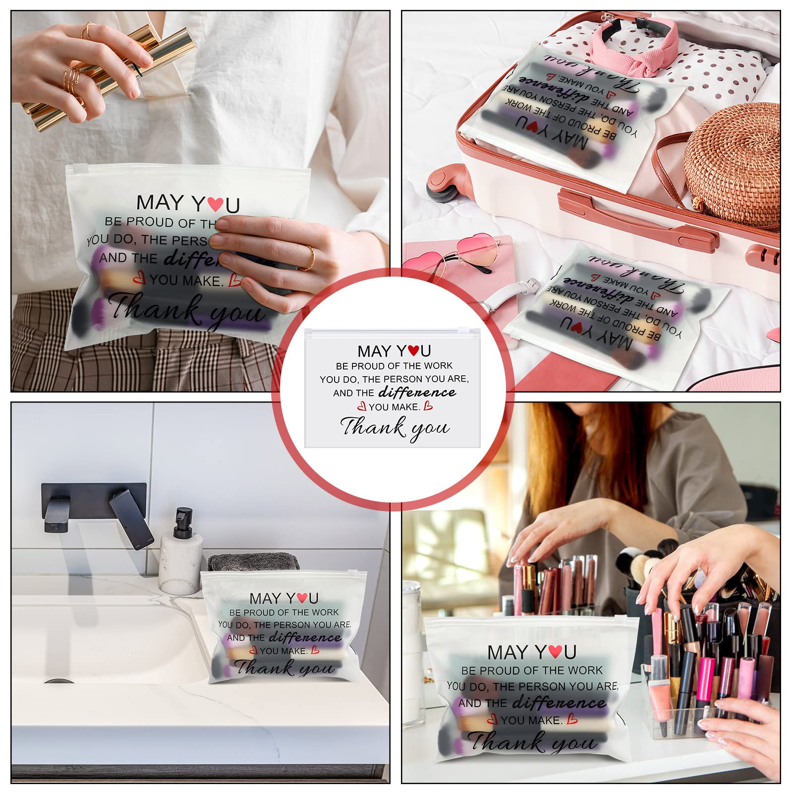 Sunnyray 60 sztuk inspirujących prezentów EVA kosmetyczek dla kobiet, kosmetyczki, kosmetyczki, z zamkiem błyskawicznym, prezenty dla dziewcząt, siostry, chłopaka, żony, biały, Elegancki styl