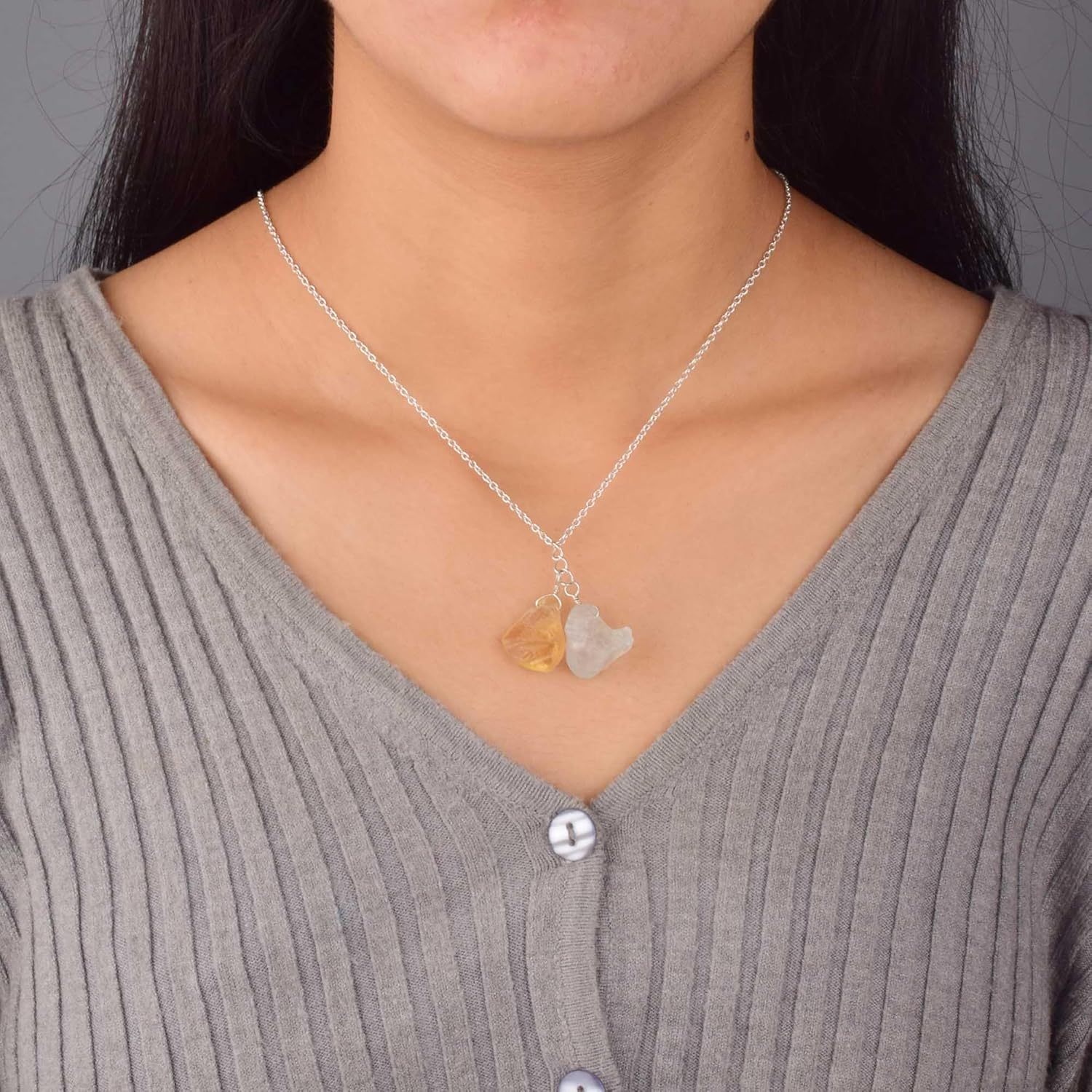 Raw Citrine and Aquamarine Natural Crystals Pendant Necklace, Gemstone Rough, Healing Crystals, Birthday, Gift for Her, Gemstone Jewelry 18 inch AAA+ Quality - Image 7