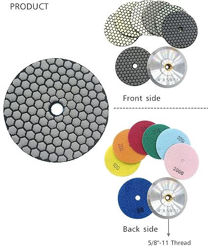 Miniatura 2 de ComeFloor Almohadillas de pulido de diamante seco para piedra de mármol de granito, juego de 4 pulgadas, 7 almohadillas de molienda más almohadillas