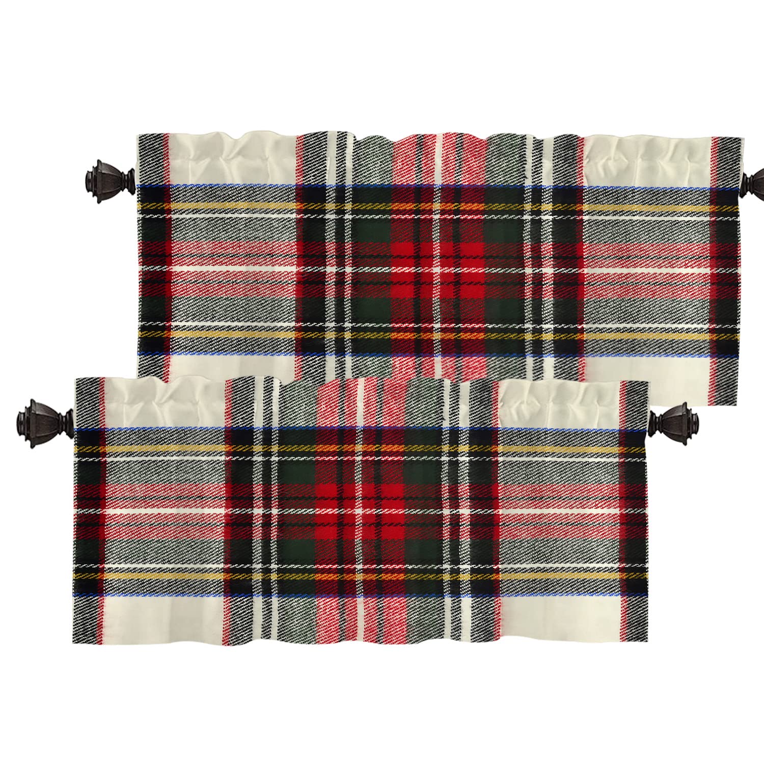 Batmerry Scottish Tartan Valance Curtains, Green Wool Plaid Symmetric Square Fashion Window Treatment Kitchen Valances Multilayer Polyester Blackout for Living Room/Bathroom, 2 Pack 52x16 inches