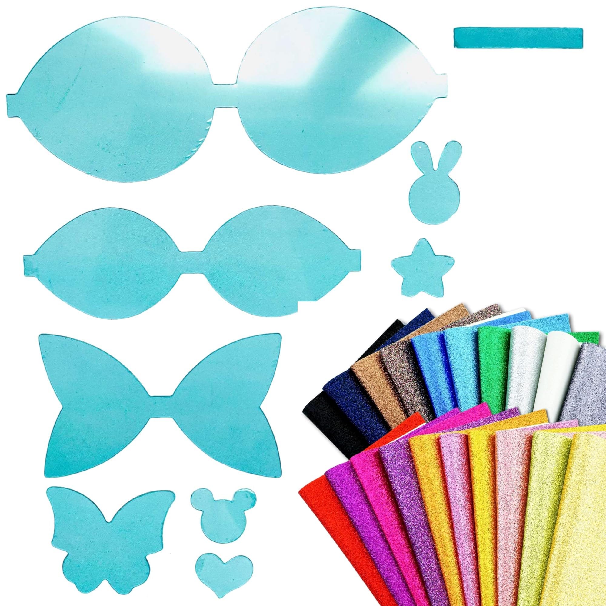 Reusable Faux Leather Bows Making Template,Plastic Cutting Stencil for DIY Hair Accessories Journal Scrapbook, Add 2 pcs A4 Size Random Glitter Sheets (Large Size)