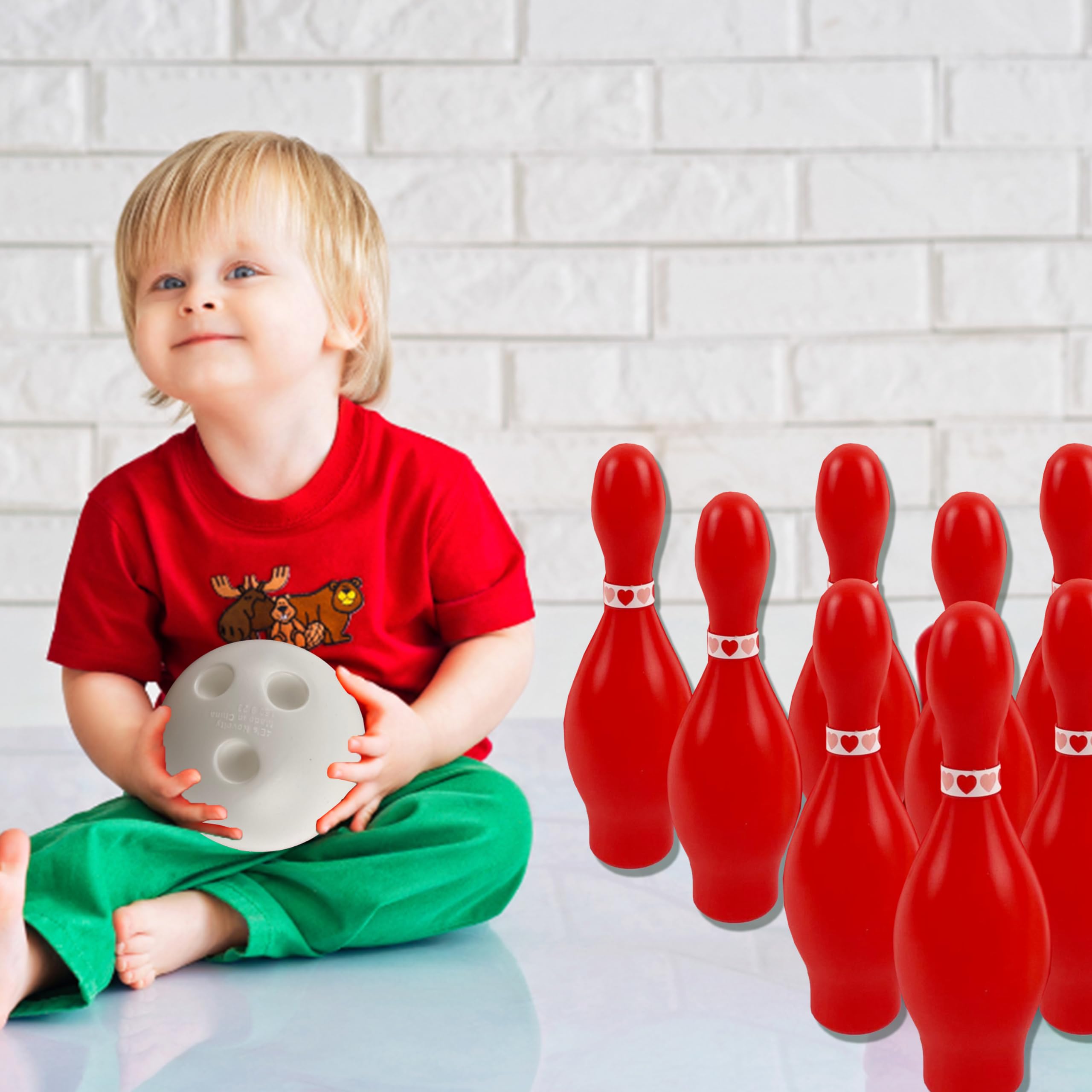 Juego de bolos para el día de San Valentín, 10 pines rojos, 2 bolas, juego de carnaval para interiores y exteriores, juegos de fiesta de San Valentín, actividades galentinas para niños y 7