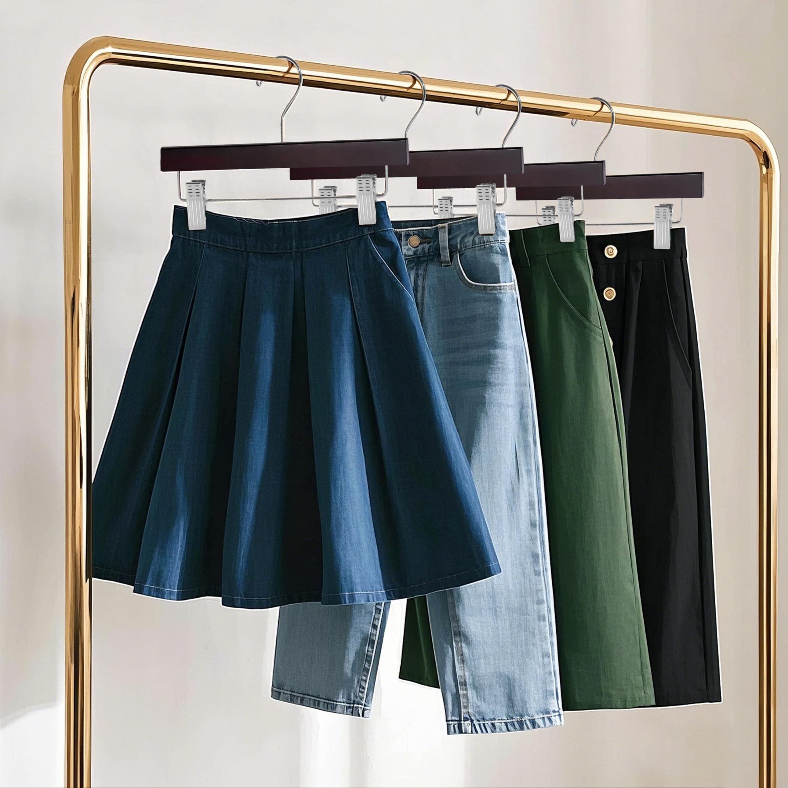 Quality Hangers Hölzerne Hosenbügel,10er Pack Drehhaken Tuch Kleiderbügel Set,Lotusholz Rock Hose Shorts und Slack Kleiderbügel mit verstellbarem Clip,Mahagoni Kleiderbügel Set in 6 modernen Farben