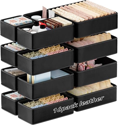 Miniatura 15 de Organizadores de cajones de cuero vegano, paquete de 8 cajas de almacenamiento de maquillaje, cajón de tocador, actualización de lujo, reemplazo de
