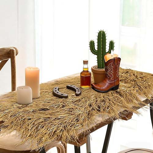 Miniatura 7 de XLX TURF Camino de Mesa de Paja Sintética de 36 Pulgadas para Decoraciones de Fiestas Navideñas de Natividad - Hierba de Paja Dorada para Centro de