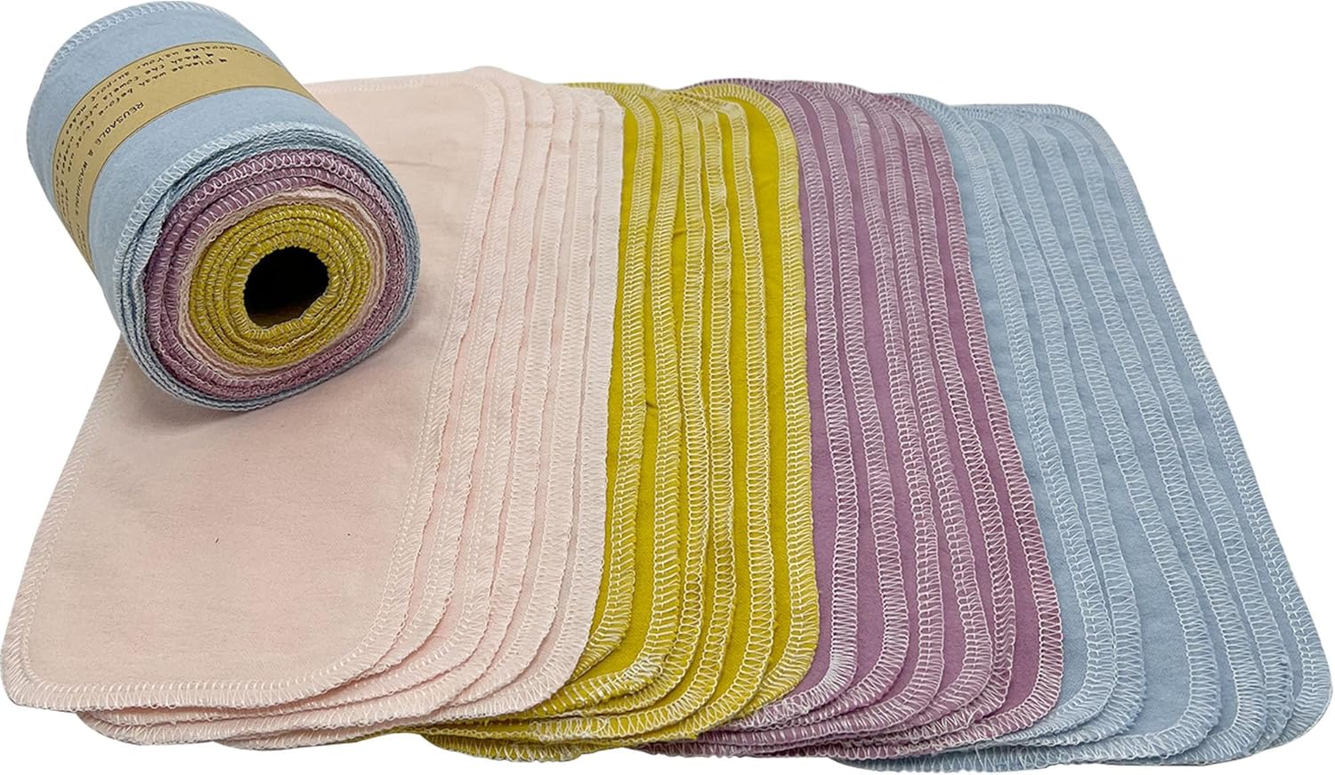 Reusable Toilet Paper Towels 24 Count Roll,Washable Absorbent No Tear Bidet Towels Cotton Cloth,Zero Waste Cleaning Supplies for Bathroom (Solid 4 Colors B)
