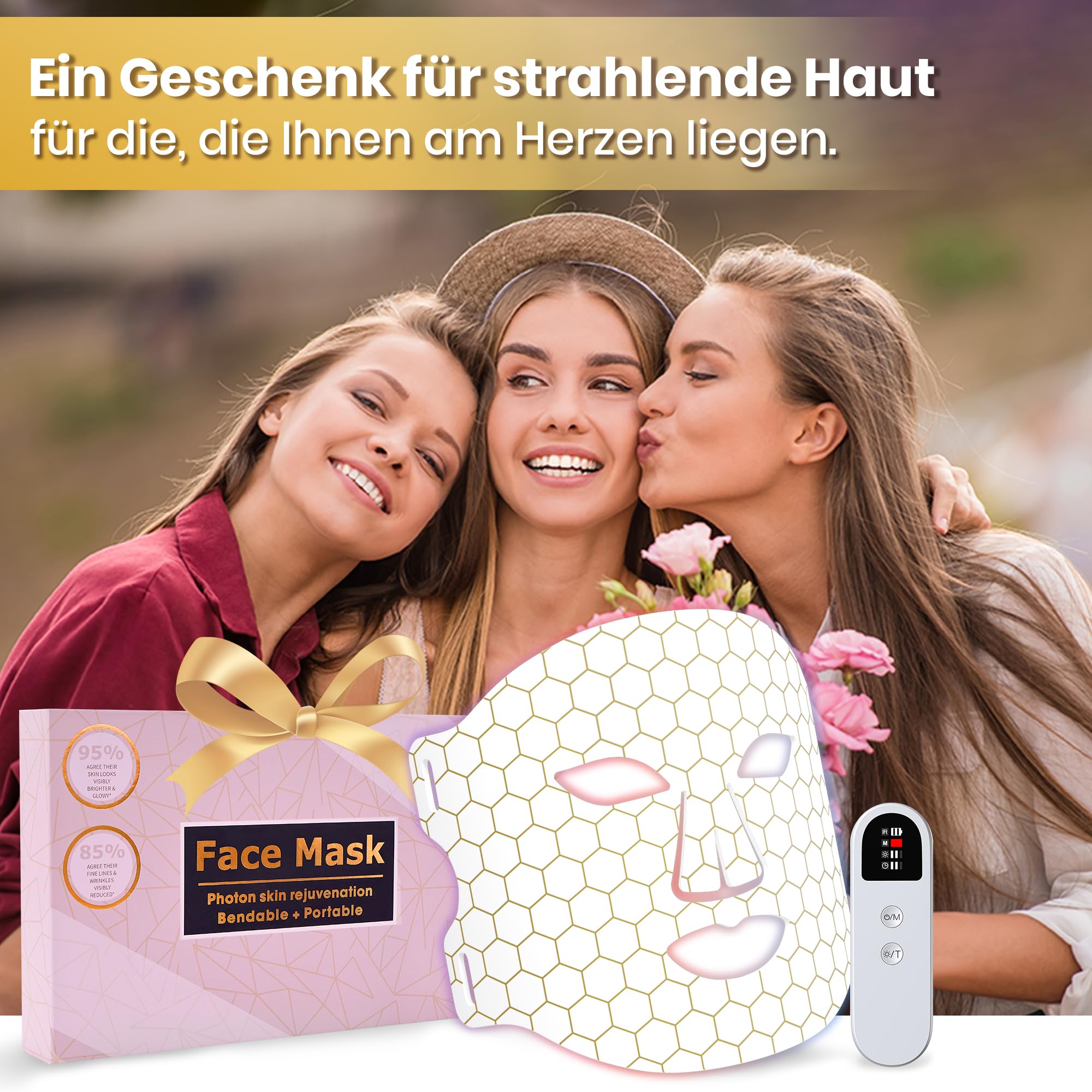 Photonische Kunststoff-Gesichtsmaske Rotlichtlampe LED Maske 4-Farben-mit 264 LEDs, Wiederaufladbare