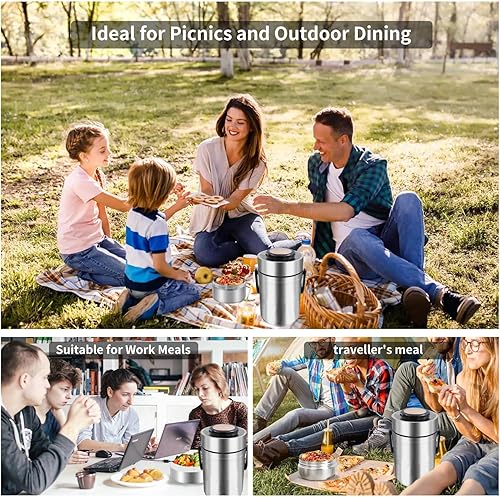 Miniatura 7 de Termo de 67 onzas para comida caliente, termo apilable de 3 capas sellado, con bolsa de almuerzo, termo de sopa, boca ancha, es adecuado para