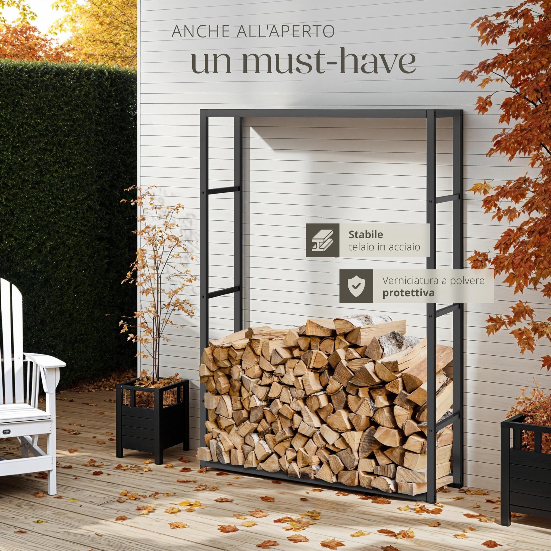 Tectake Scaffalatura Porta Legna Acciaio Verniciato Polvere 100,5x25x150 cm Nero