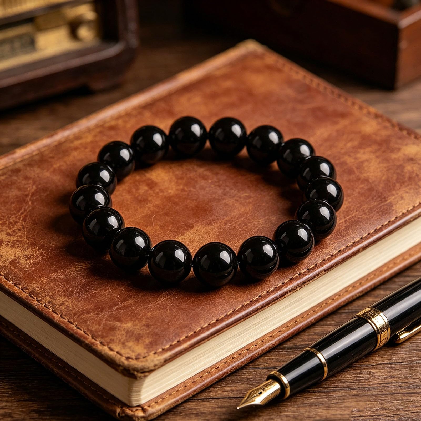 Heilendes schwarzes Obsidian-Armband, echtes vulkanisches Naturglas-Stretch-Armband für Schutz und Erdung, Verstellbarer Kristallstein-Schmuck für Männer und Frauen,16MM