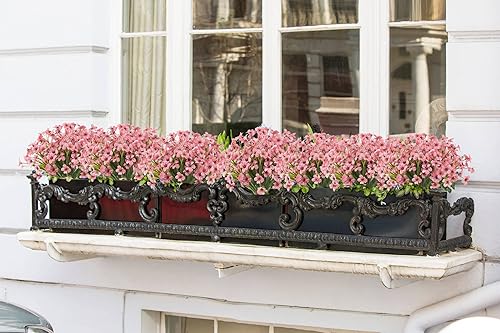 Miniatura 5 de Flores artificiales para exteriores, 12 racimos de flores artificiales resistentes a los rayos UV, utilizadas para decoración (rosa)