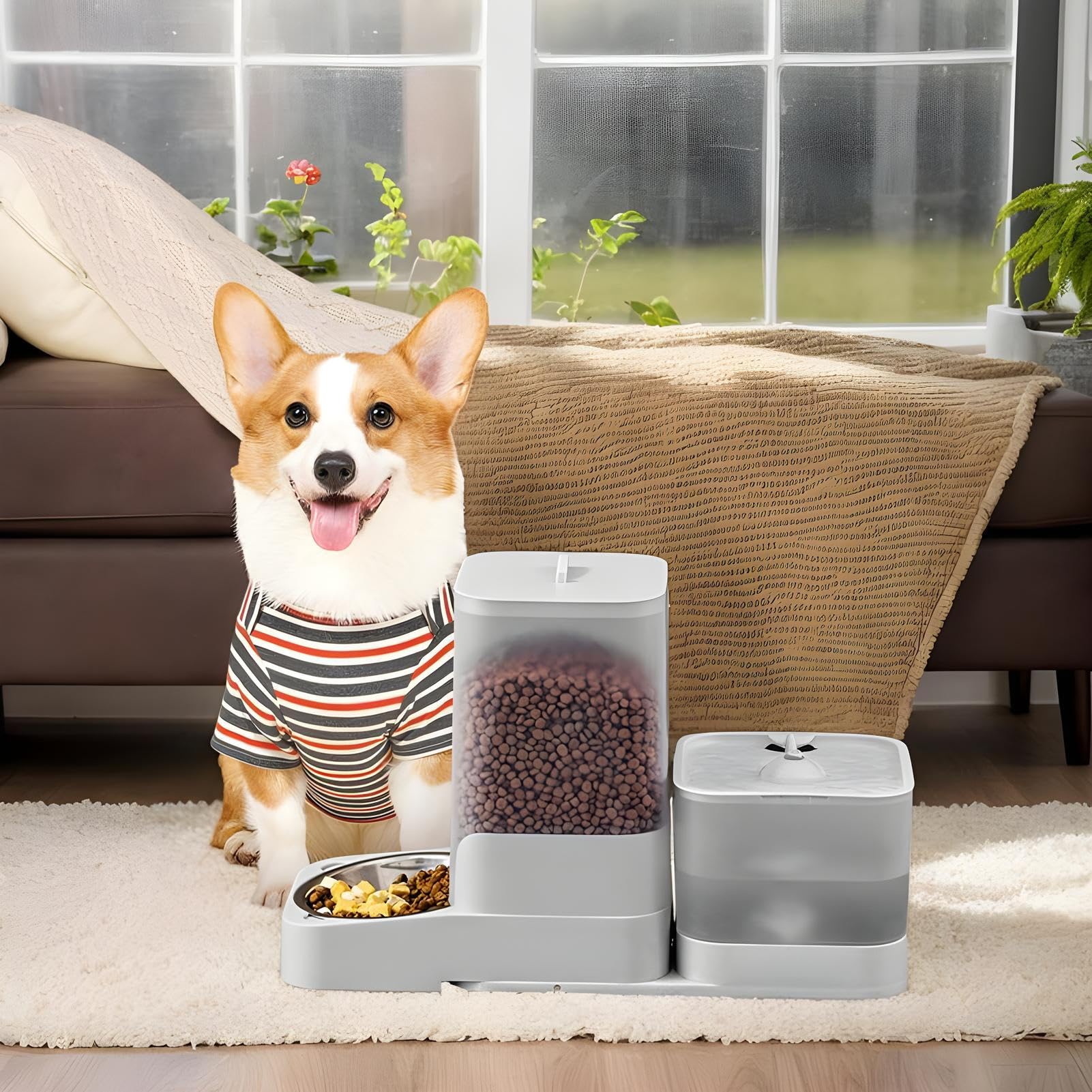 Automatisches Tierfutter - Katzenfutter Spender Mit Wasserspender - Trinkschale Mit Edelstahlschüssel Und Aufbewahrungsbehälter Für Kleine Mittlere Und Große Haustiere