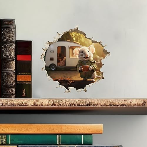 Miniatura 2 de Adhesivo de pared 3D con agujero para ratón, diseño de remolque de cámper