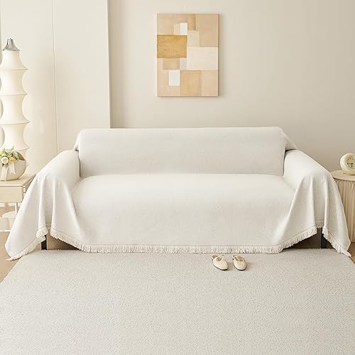 Funda bohemia lavable, resistente al agua y a las manchas, para sofá de 2 cojines, color beige liso, apta para mascotas, funda súper elástica para