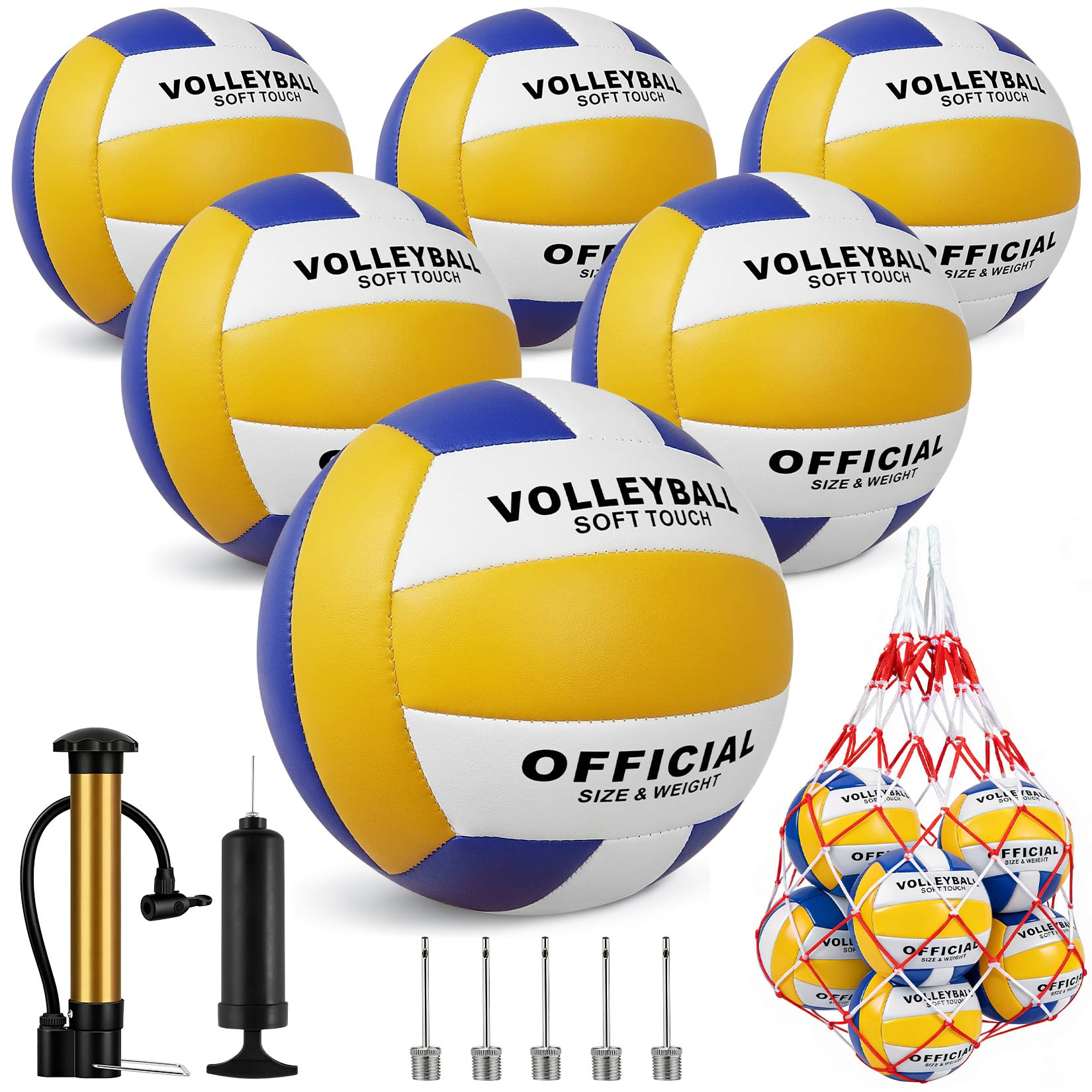 6 Pack Volleyballs Official Size 5 - Soft PU Leather Recreational Volleyball with Pump an…