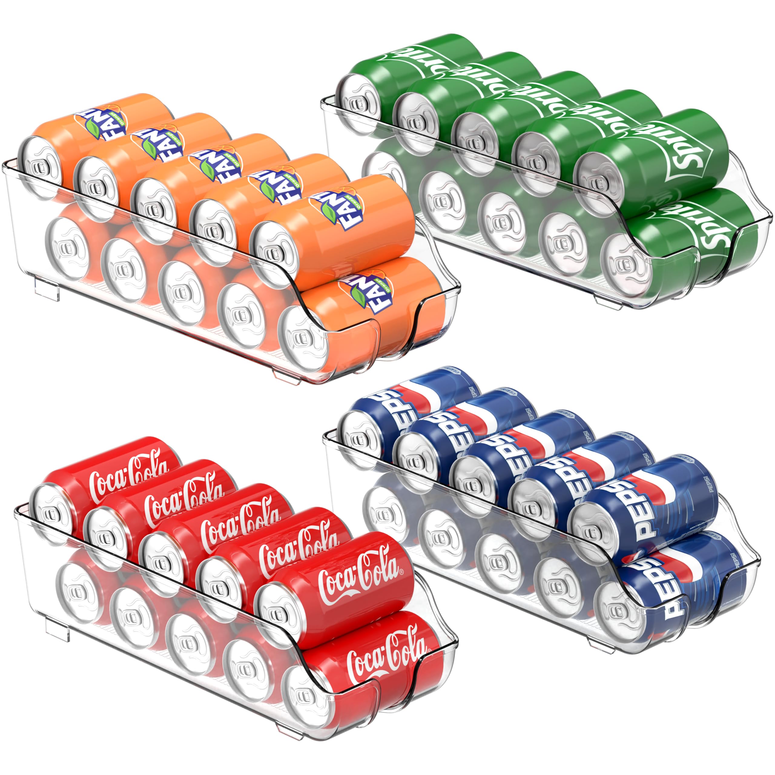 Simple Houseware Soda Can Organizer and Dispenser for Refrigerator / Pantry, Clear, Set of 4