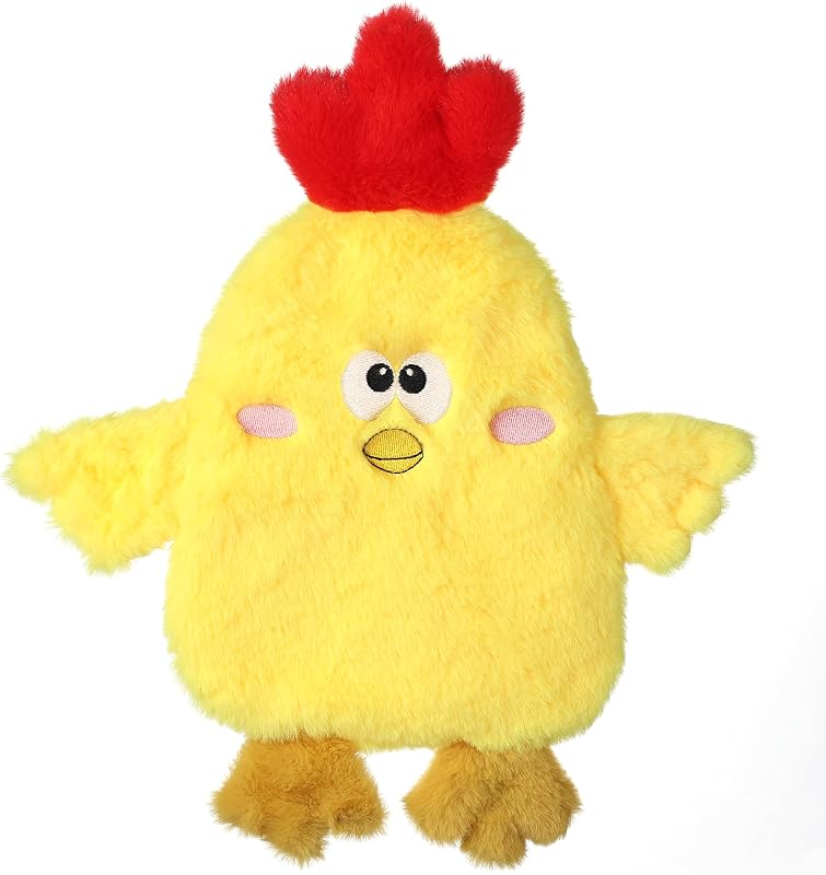 Crinkle Chicken Dog Toy, No-Stuffing Squeaky Plush, 14 Inch | Embroidered chick face with soft polyester and reinforced stitching for fetch, toss and interactive indoor play