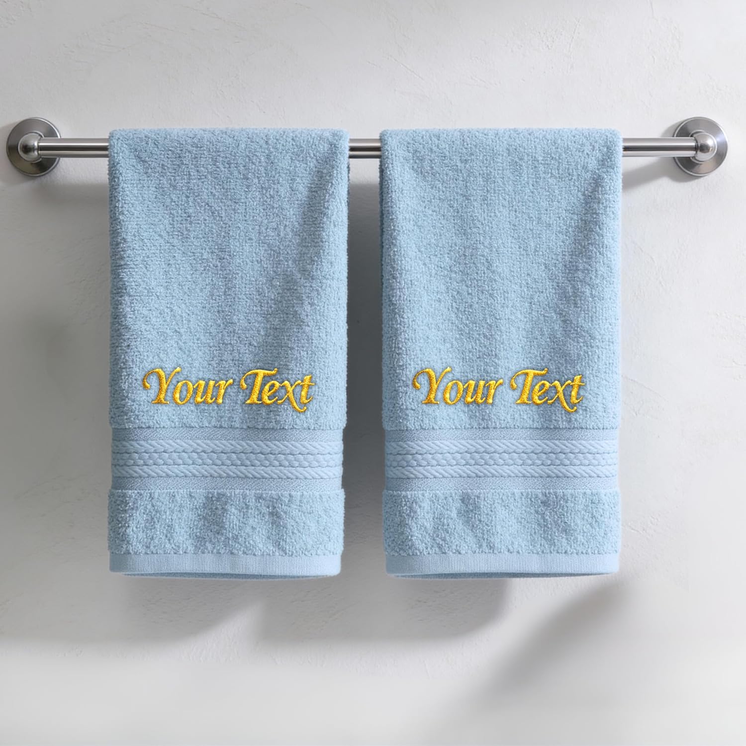 Hawmam Linen Personalized 2 Piece Hand Towels – Customized Turkish Cotton Towels with Name or Initial, Monogrammed Embroidered Bathroom Towels for Home, Spa, Hotel & Gift Use – Light Blue