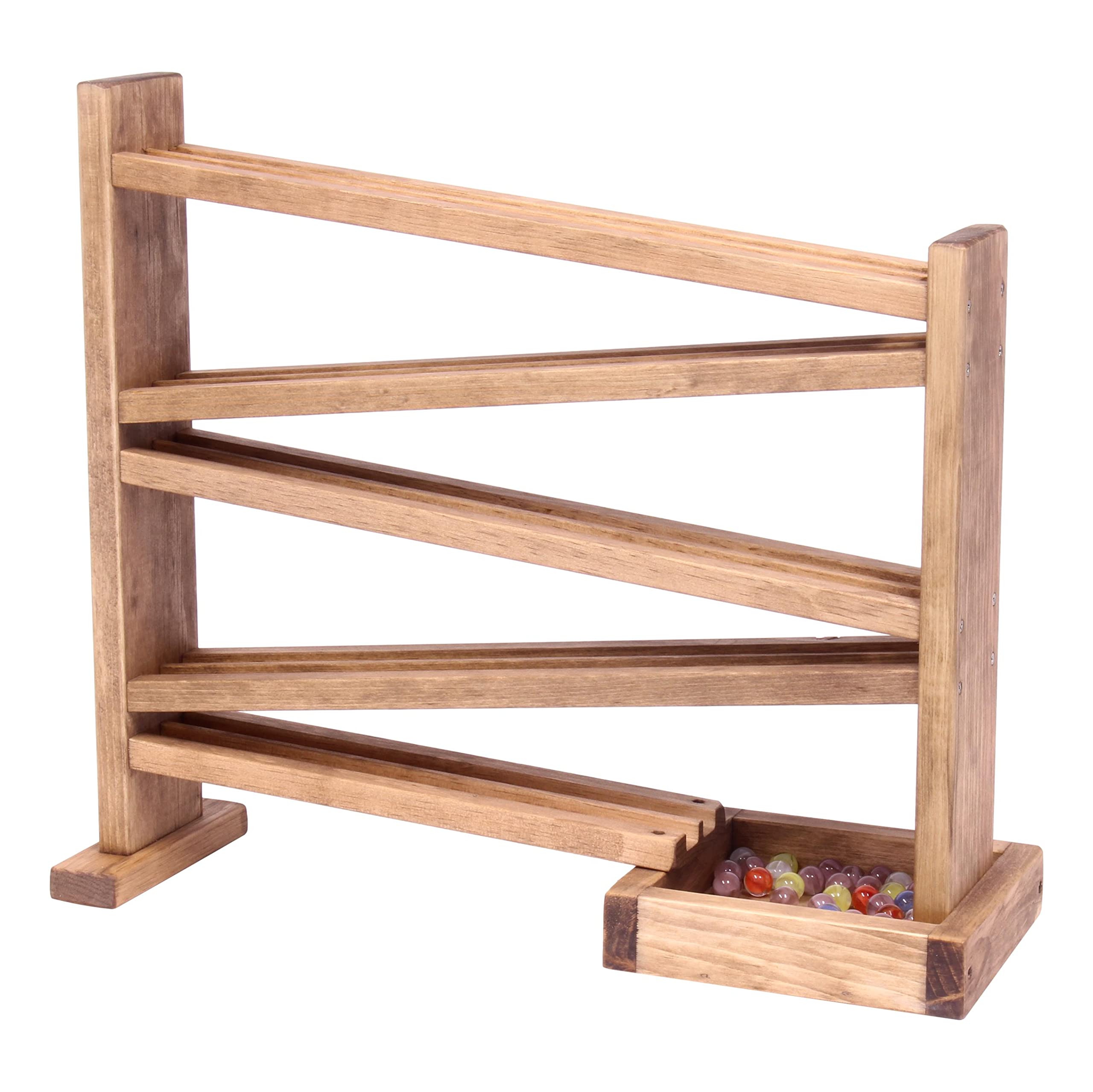 Marble Roller Racetrack Wooden Toy - CPSIA-Approved Finish - Pack of Marbles Included (Harvest Stain Finish)