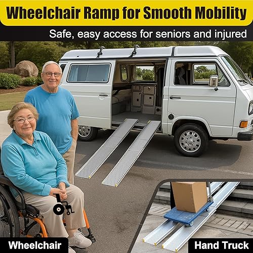 Miniatura 3 de Ruedamann Rampa portátil para silla de ruedas de 10 pies, capacidad de 600 libras por par, rampas de aluminio ajustables para sillas de ruedas