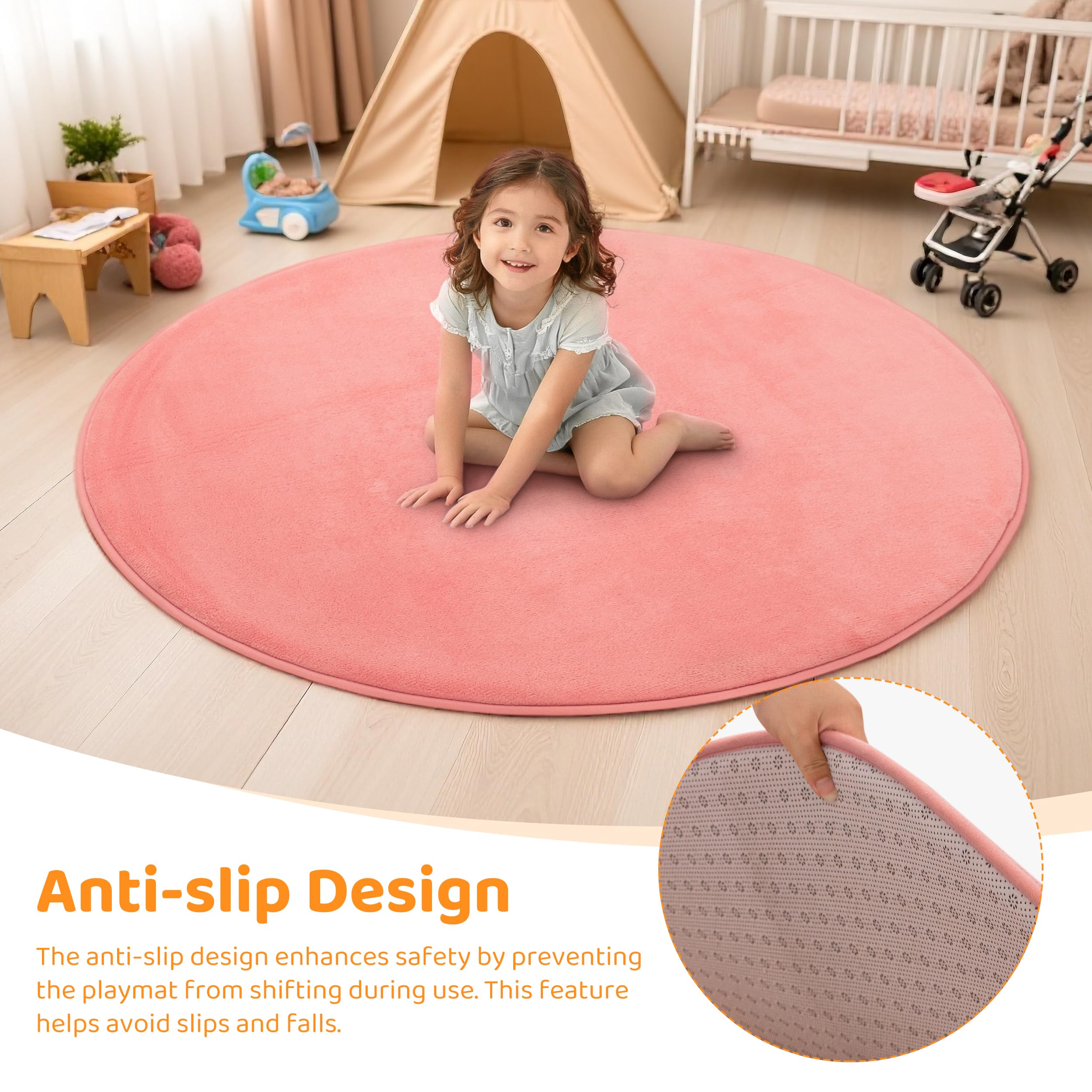 BYBYME 3cm Thick Baby Play Mat for Floor diameter 120cm Foldable Playpen Mat with Non-Slip Backing for Infant Kids and Toddler Crawling - Image 3