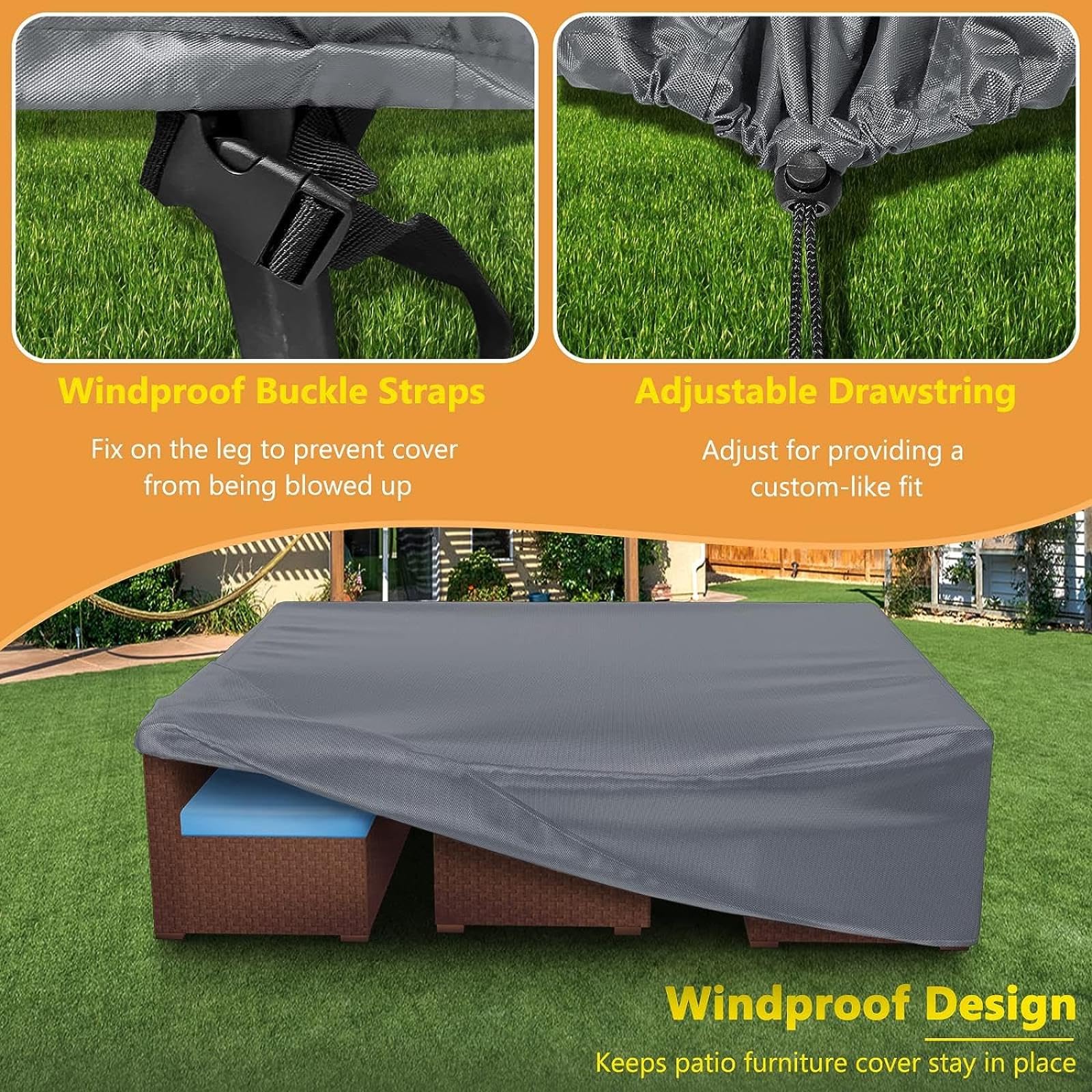 Jianghu Art Tuinbankhoezen 205 x 165 x 75 cm, terrasmeubelhoezen waterdicht, extra zwaar belastbaar, 600D Oxford-stof, scheurbestendig, rotan tuinmeubelhoezen waterdicht, winddicht