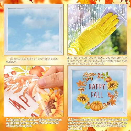 Miniatura 7 de AnyDesign 6 hojas de calcomanías de otoño para ventana, hojas de otoño, ardilla, calcomanías de ventana de doble cara extraíbles para ventana de