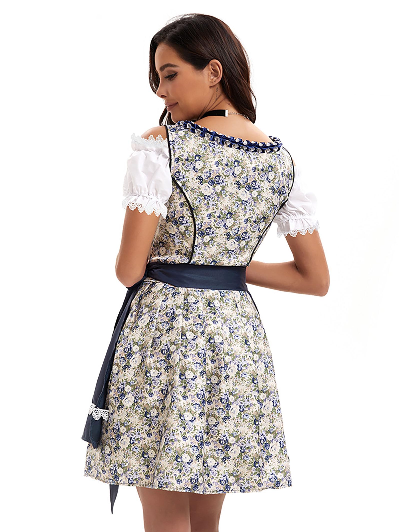 Dirndl Women's Midi Costume Dress Women's Dirndl Dress with Lace Costume Fashion Including Dirndl Blouse Dirndl Apron 3-Piece for Oktoberfest Carnival
