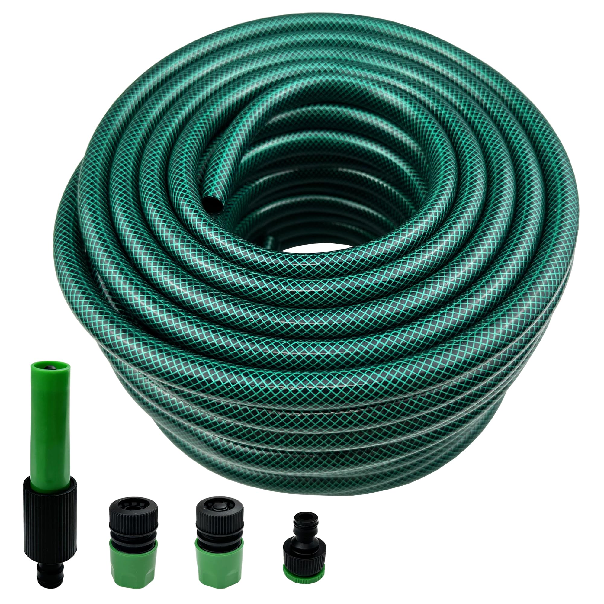 Darnassus Short PVC Garden Hose with Plastic Quick-Connect - 30M (100FT) Leak-Proof and Kink-Free, 12 mm (1/2") ID Leader Hose for Washing Machine RV Caravan