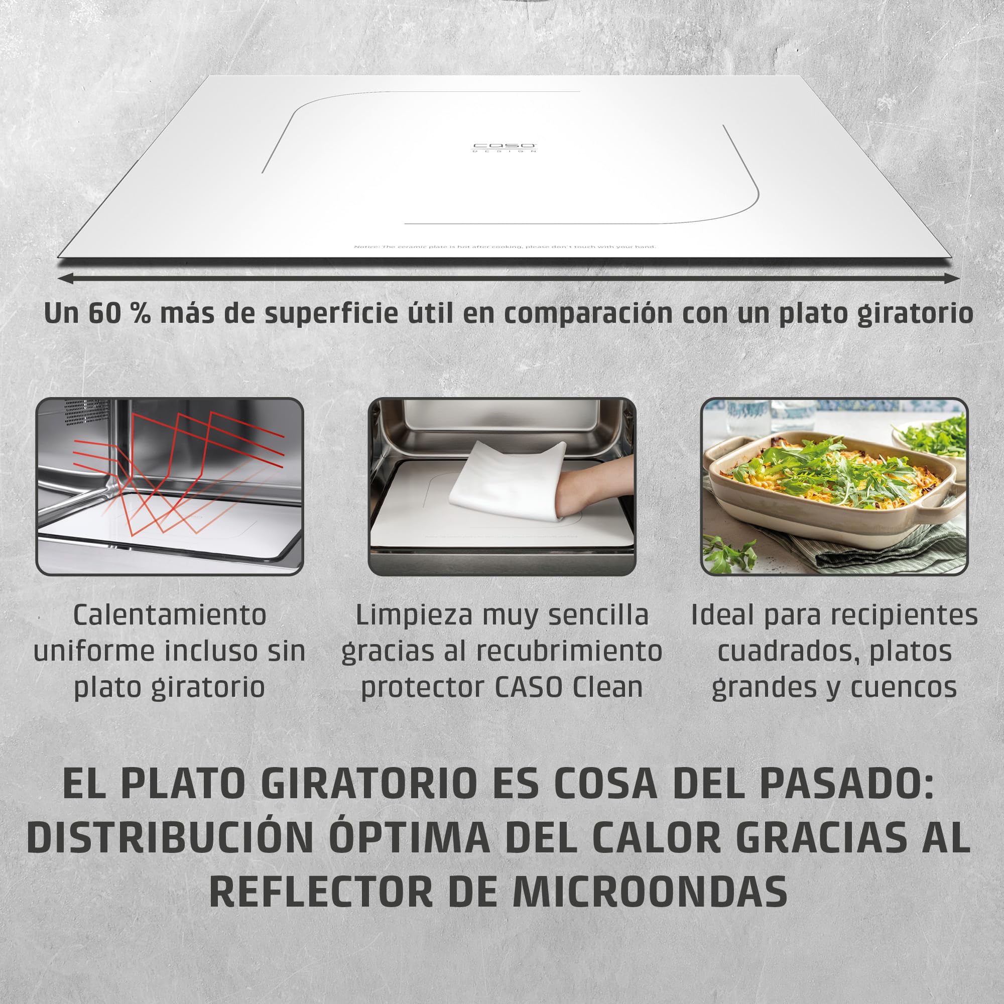 CASO MG 20 Ceramic Menu - Microondas 2 en 1 con grill | sin plato giratorio y rejilla para 2 niveles, 800 W, grill de 1000 W, 20 l, acero inoxidable, acabado espejo