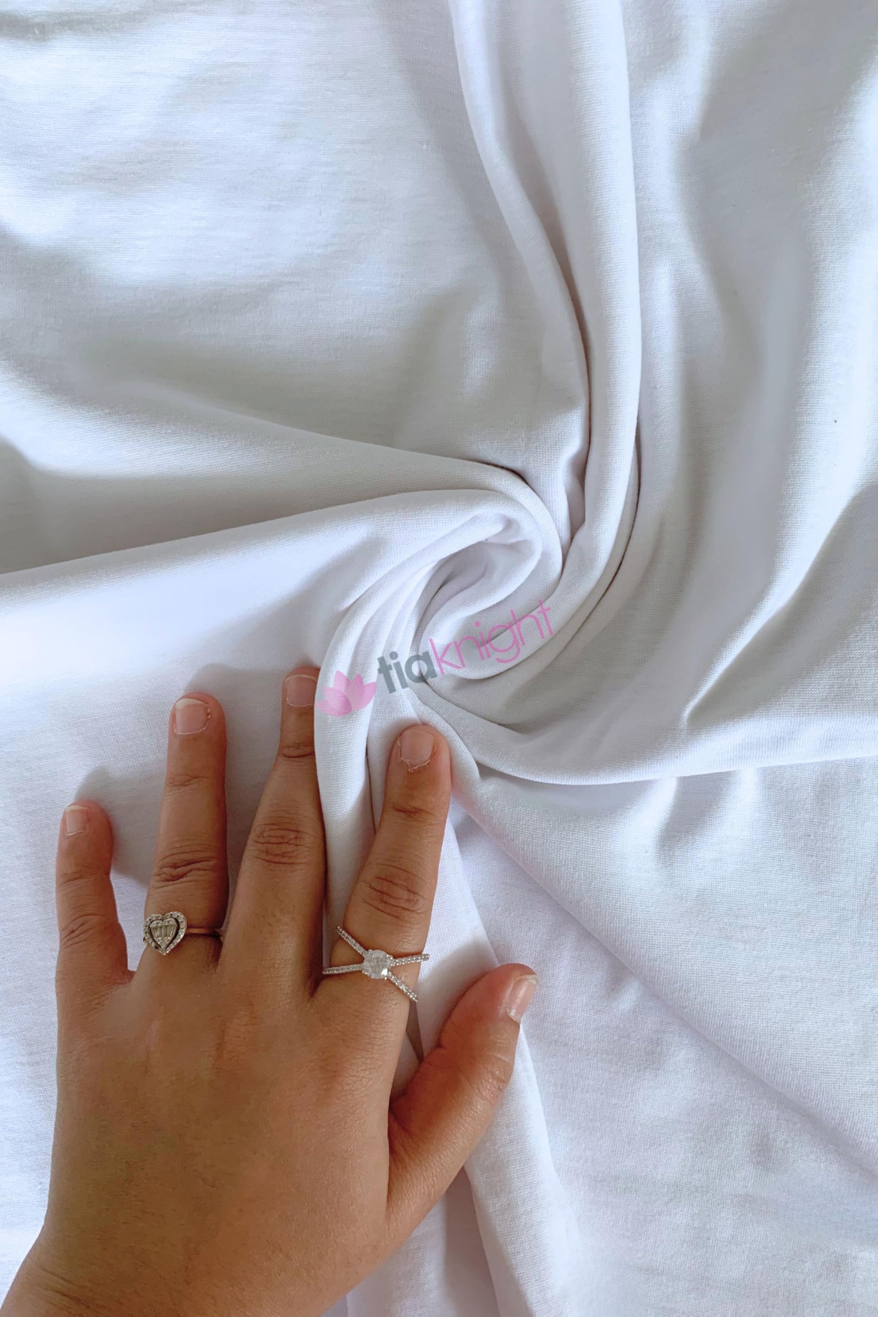 100% Cotton Single Jersey Fabric | Soft Stretch T-Shirt Material | Over 50 Colours | Oeko-Tex Certified | Same Day Dispatch | by Tia Knight (White)