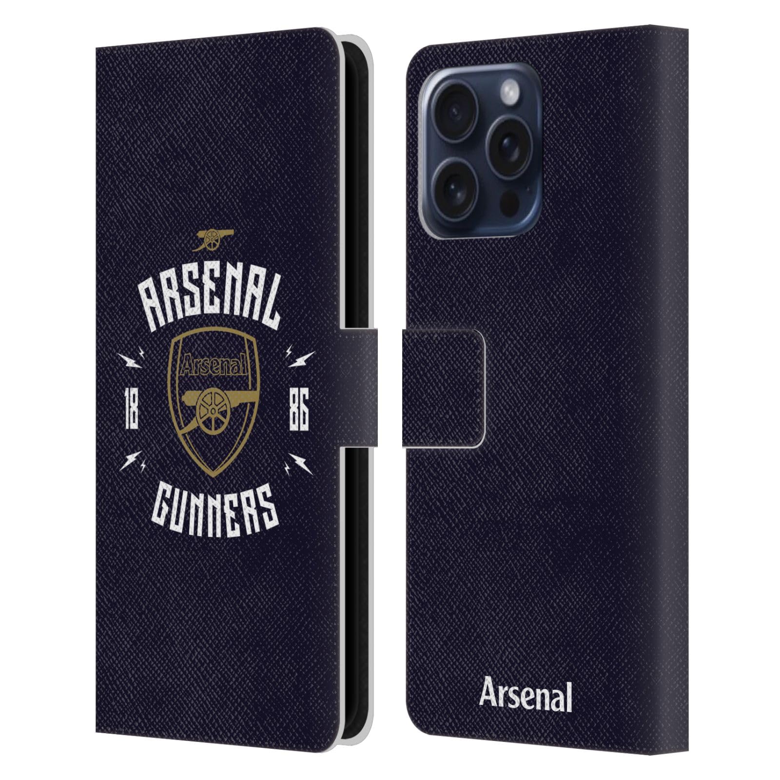 Head Case Designs Officially Licensed Arsenal FC Gunners Typography Leather Wallet Case Compatible With Apple iPhone 16 Pro Max