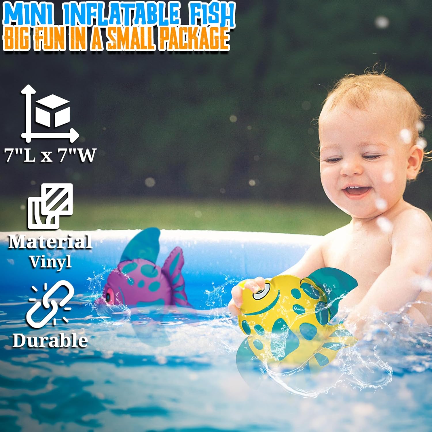 Fun Express Mini Inflatable Fish Pool Toys Set of 12 - Colorful Ocean Animals for Under The Sea Party Decorations | Beach Party Favors & Swimming Pool Games for Kids Summer Water Play