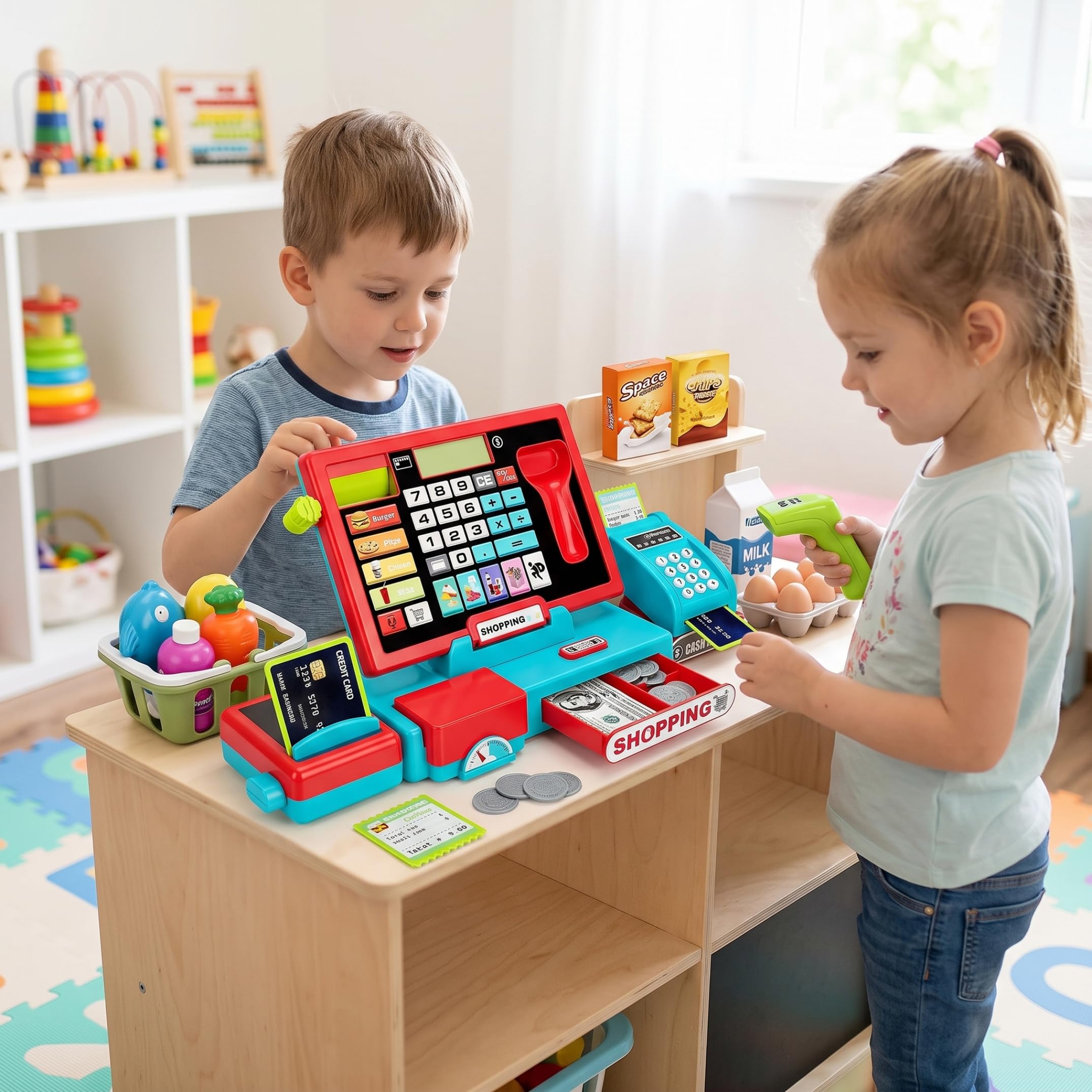 Registratore di cassa per bambini Calcolatrice reale Registratore di cassa per bambini Blu
