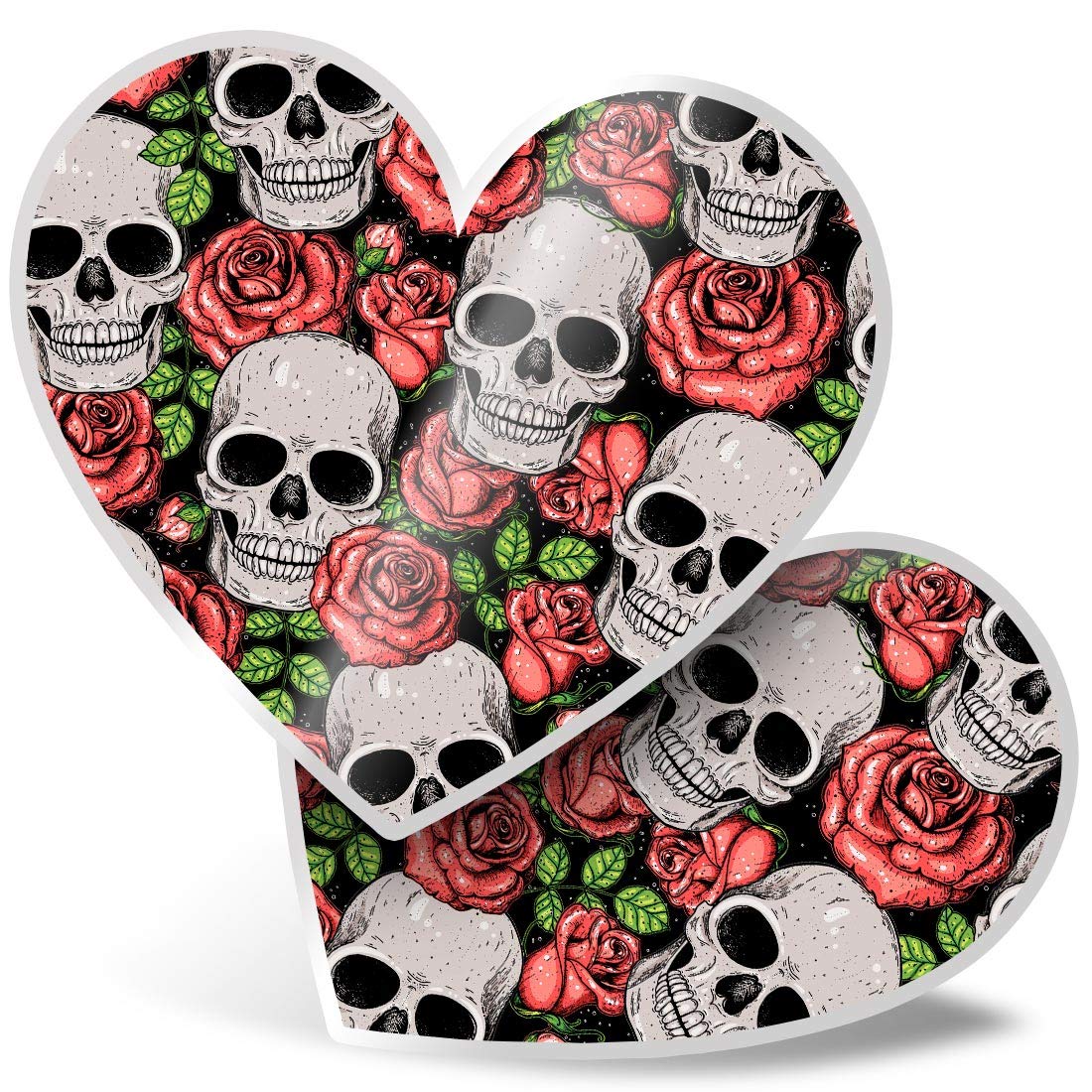 Destination Vinyl Ltd Multi 2 X 7.5Cm Heart Stickers - Skull Red Roses Death Goth Pattern Decals 46308