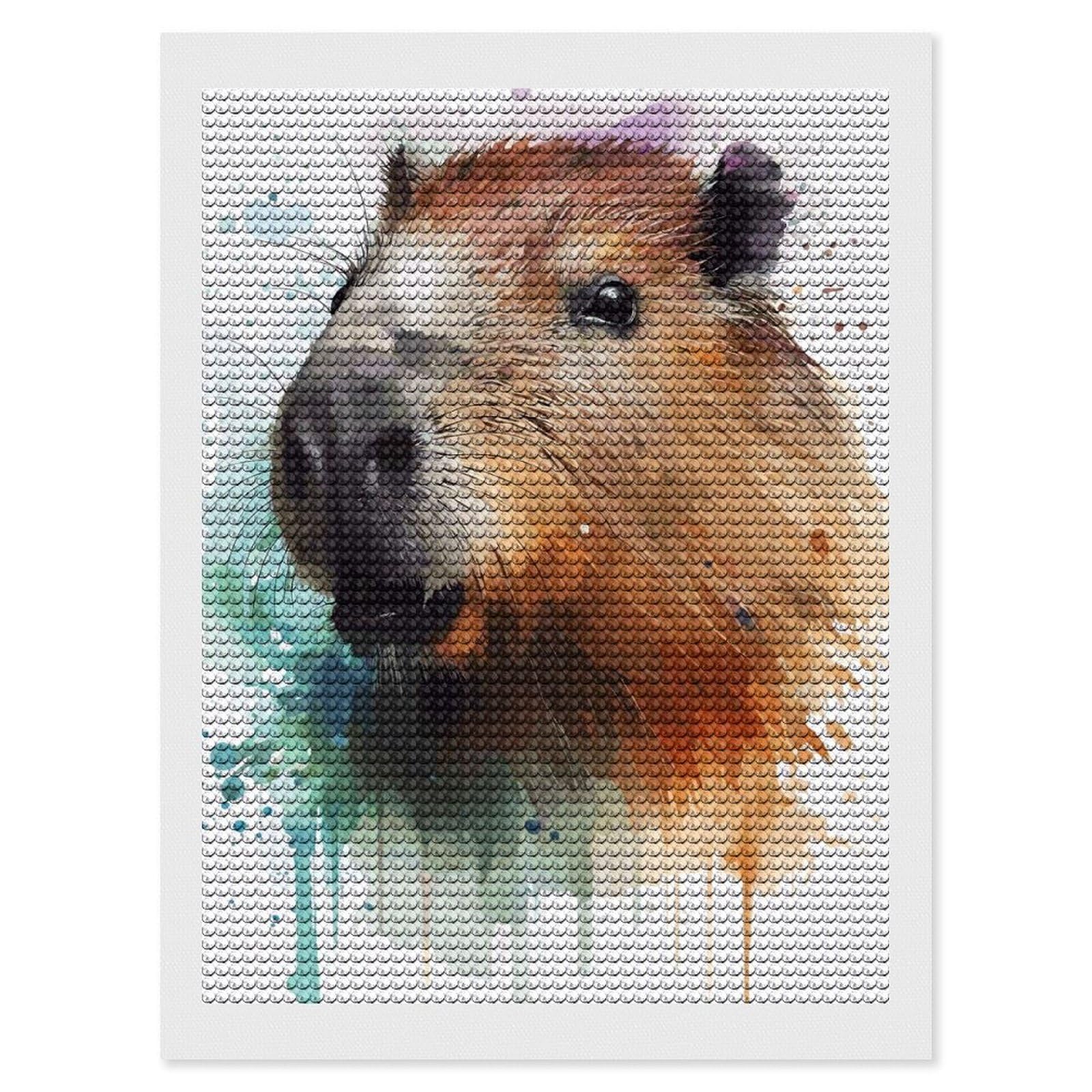 Junmoney Capybara Watercolor Portrait Diamond Painting Canvas Set 12"x16", for Adults, Bedroom Decor, Good for Quiet Evenings, Festive Craft Gift