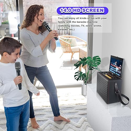 Miniatura 4 de Máquina de karaoke profesional con pantalla de visualización de letras + 2 micrófonos inalámbricos, sistemas de karaoke con ajustes de gravesagudos,