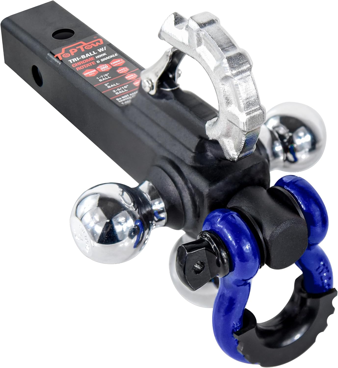 TOPTOW Trailer Hitch with Blue Recovery Shackle Ball Hitch Mount w